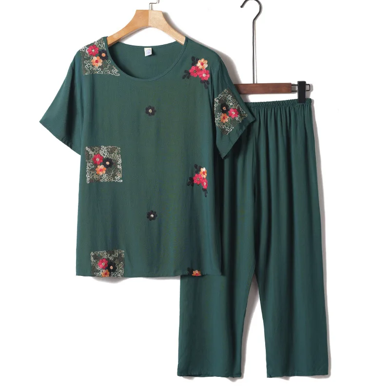 

Fdfklak New Arrival Female Pajamas Set Sleepwear Women Cotton Print Flower Pyjamas Summer Loose Nightwear Home Large XL-4XL