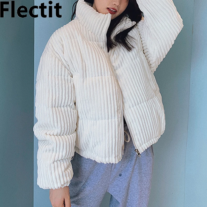 

Розовая куртка-пуховик Flectit, женское пуховое вельветовое пальто с подкладкой на молнии, теплая верхняя одежда для холодной зимы