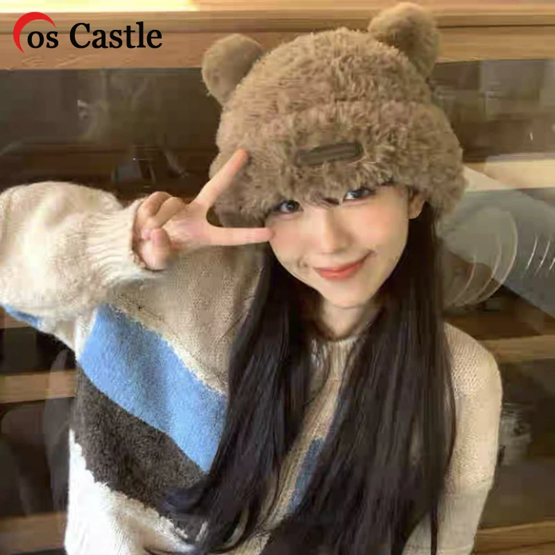 

Fluffy Fur Bucket Hats Cute Ears Women Ladies Girls Caps Ear Protection Hats Winter Thick Warm Beanies Party Halloween Gifts 모자