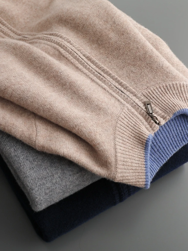 Осенне-зимние мужские шерстяные кардиганы на молнии толстый свитер с ложным