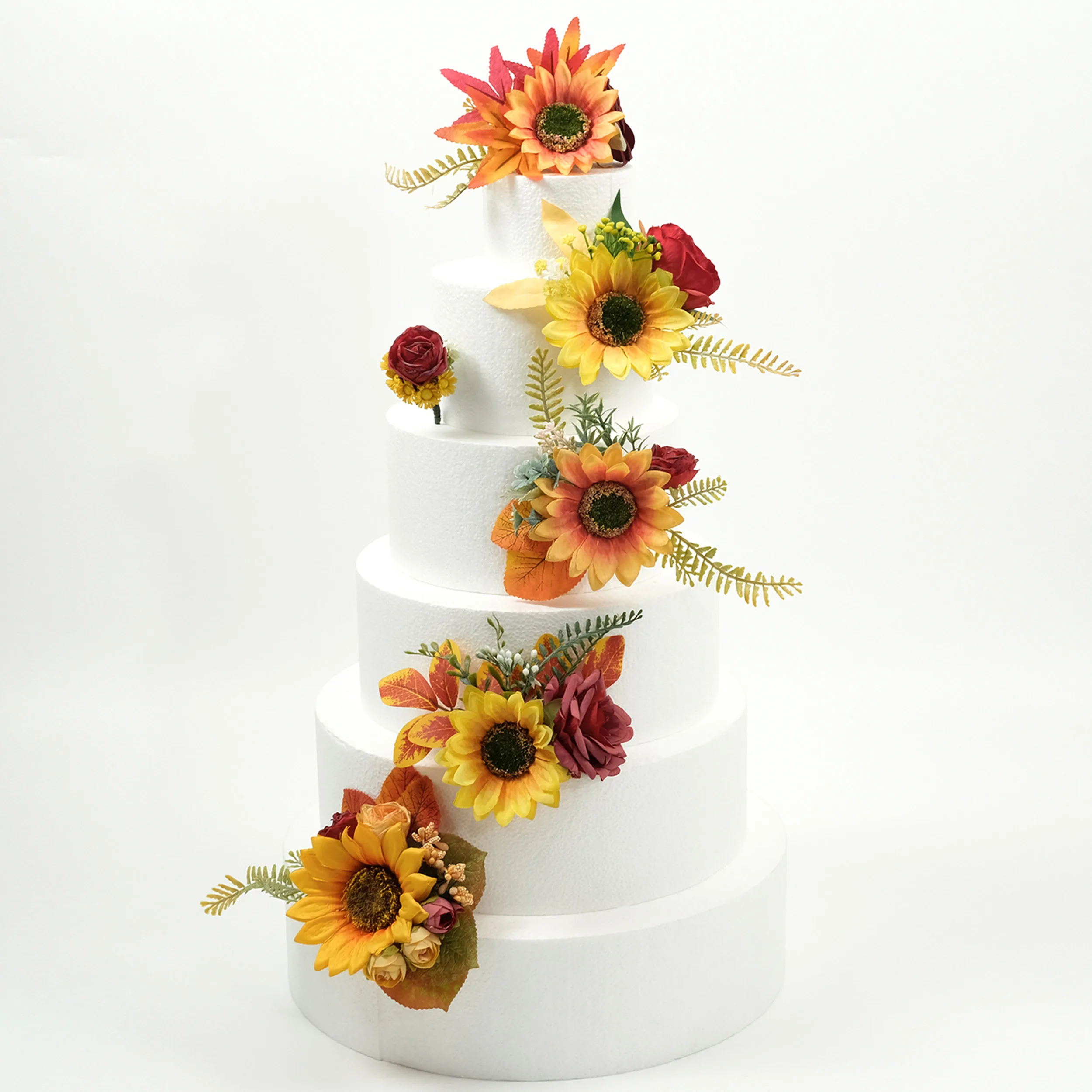 Подсолнуховый торт цветок W/Бургундия розы Искусственный шелк Топпер 6 дизайн