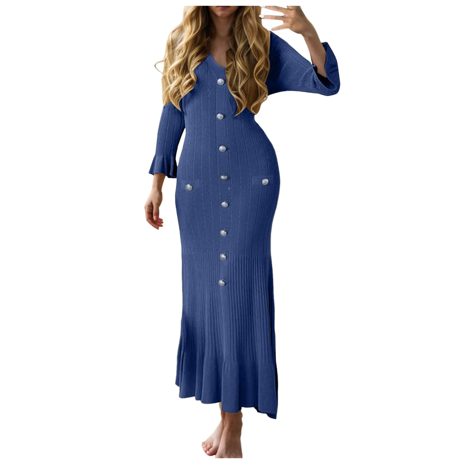 Женские зимние платья с оборками по подолу однобортное модное длинное платье