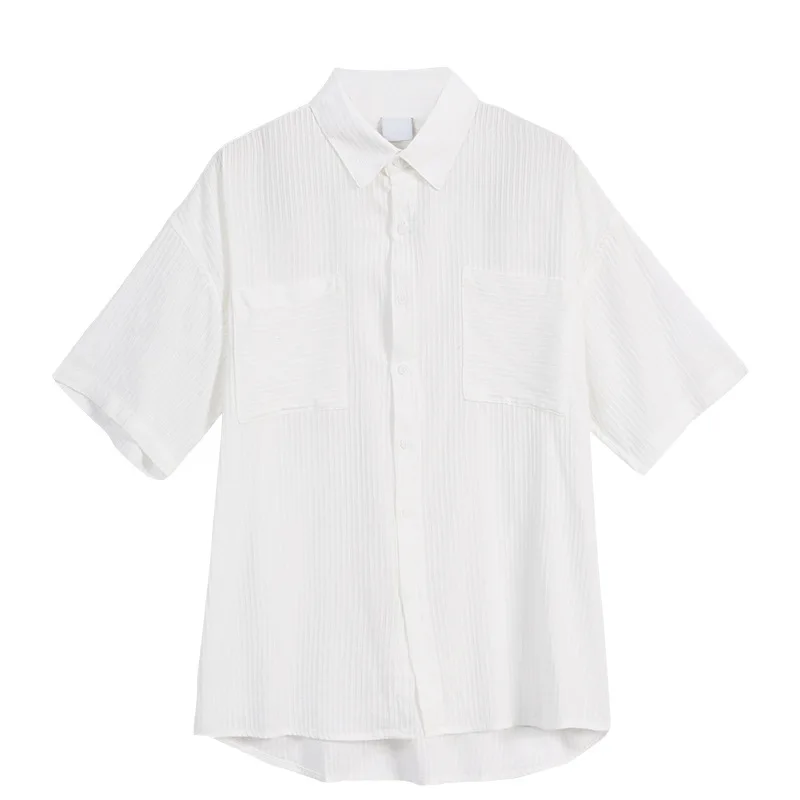 EUOW 100% Cotton Luxury T Shirts Men 2022 Summer New Deisgn Loose Casual Lapel Pocket Shirt White Men Clothing Tee Tops Thin