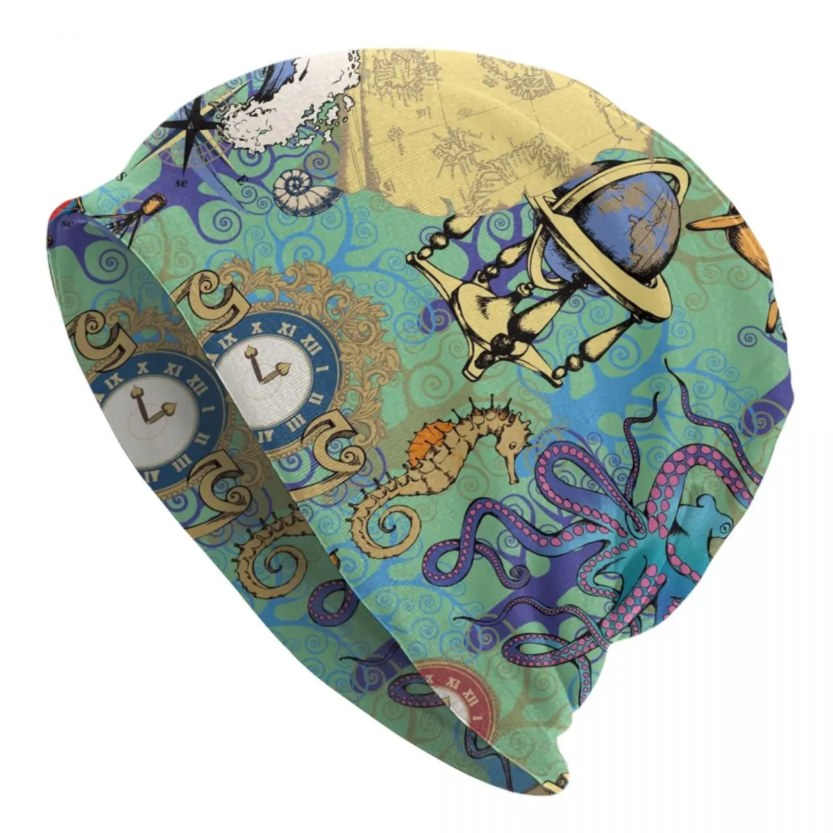 

Шапочка для мужчин и женщин, трикотажная Шапка-бини с рисунком осьминога и морских путешествий, мягкий тюрбан, головной убор