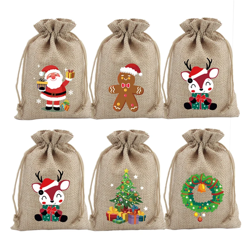 5Pcs/Lot Natural Jute Bags 10x14 13x18cm Christmas Drawstring Pouches Gift Bag Nice Candy Bracelet Jewelry Packaging Bags images - 6