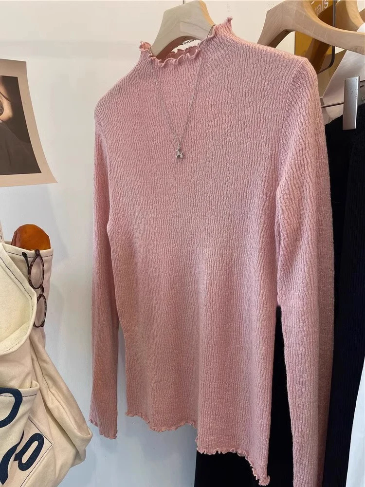 Apricot Half-high Collar Mid-Collar Wool Knitting Bottoming Shirt Women Winter Autumn and High Sense Inner wear Slim f...