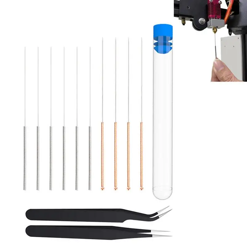 

3D Nozzle Cleaners Needle Sturdy Durable 3D Needles And Tweezers Toolkit For Wide Applications 10 Pcs Needles 2 Tweezers 1