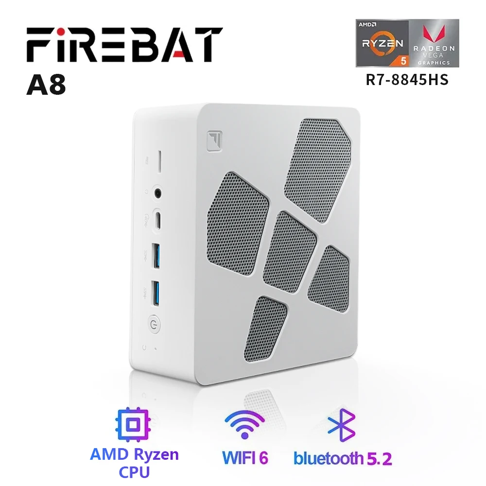 FIREBAT A8 Ryzen7 8845HS 16 ГБ 512 DDR5 WiFi6 BT5.2 USB4 AI приложение Мини ПК AMD R7 PCIE4.0 настольный