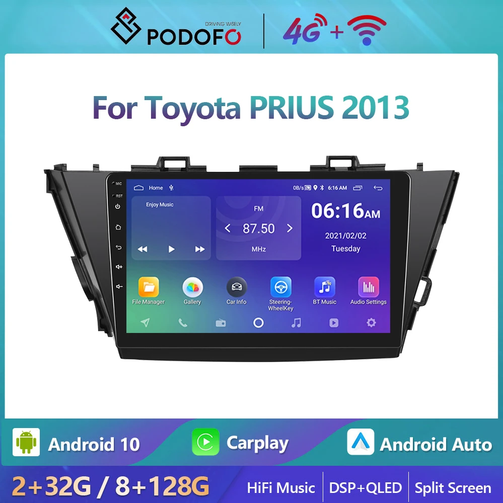 

Podofo Android 10 DSP Car Radio Multimidia Video Player Navigation GPS For Toyota PRIUS 2013 2din 4G WIFI Carplay Head Unit