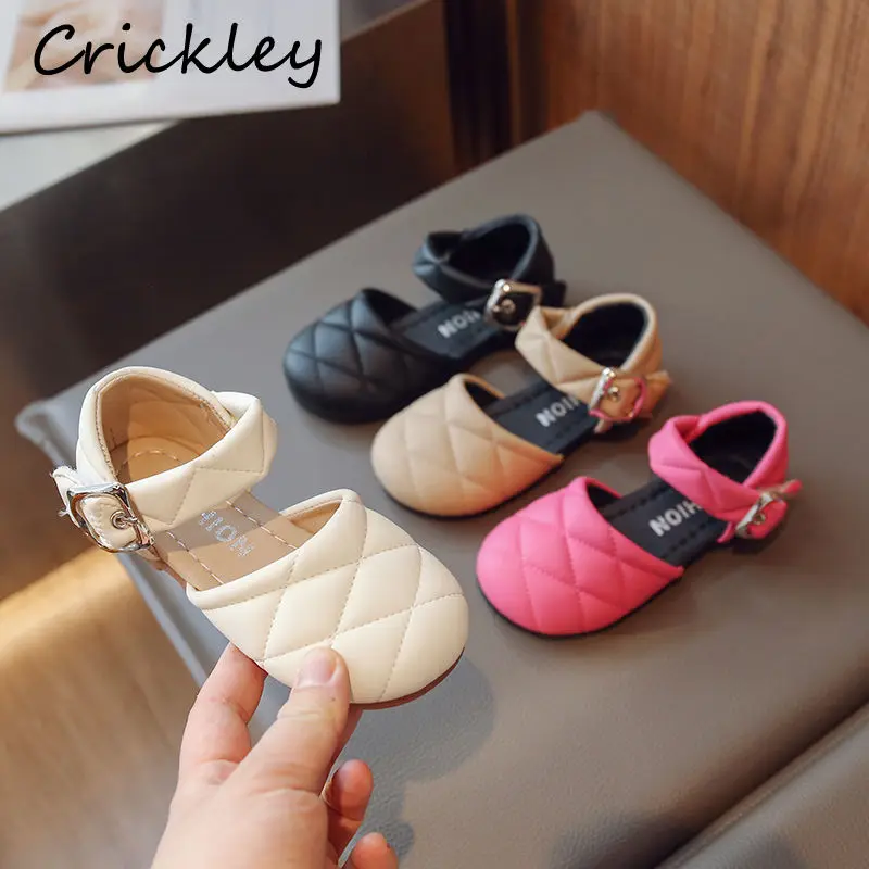 

2023 Solid Buckle Children Single Shoes PU Leather Soft Bottom Princess Shoes For Girls Hook Loop Non Slip Kids Flats Shoes