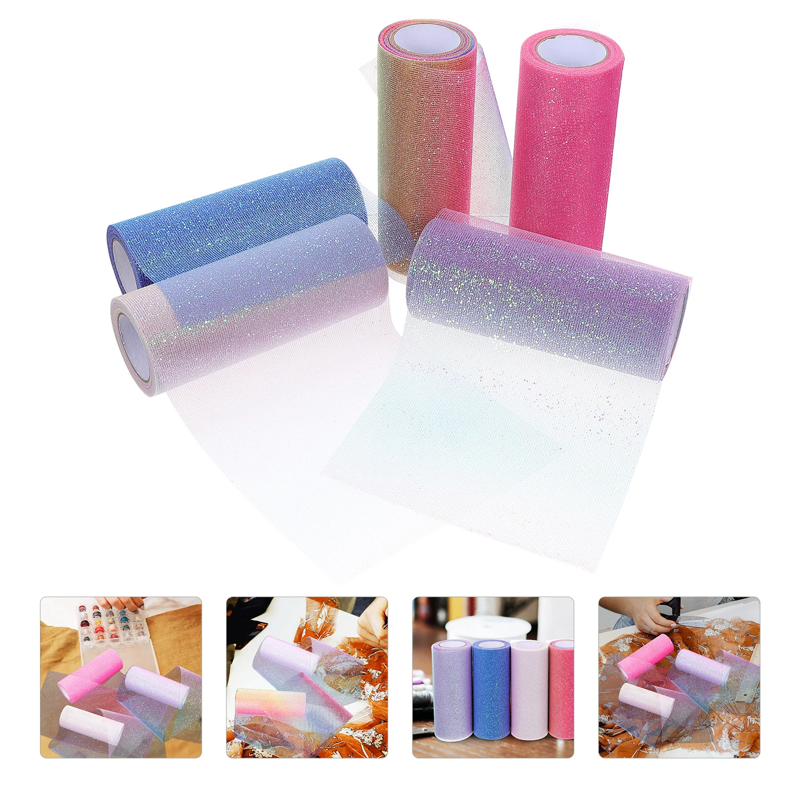 

5 Rolls Decorative Tulle Ribbon Glitter Gauze Roll Ornament Exquisite Tulle Ribbon Gradient Color Tulle for Sewing Decor Dress
