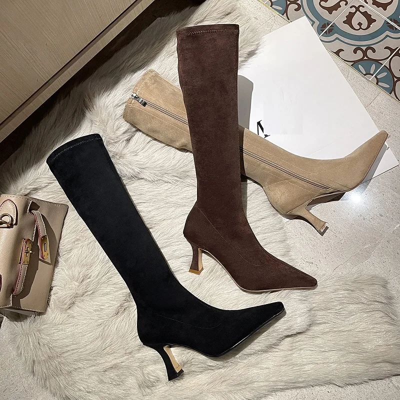 Сексуальные ботинки с боковой подсветкой Элегантные Высокие острым носком на