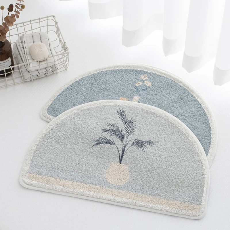 

Plush Absorbent Bath Mats Morandi Style Carpet Semicircle Bathroom Rug Soft Bathtub Side Floor Mats Nordic Bath Mat Doormat