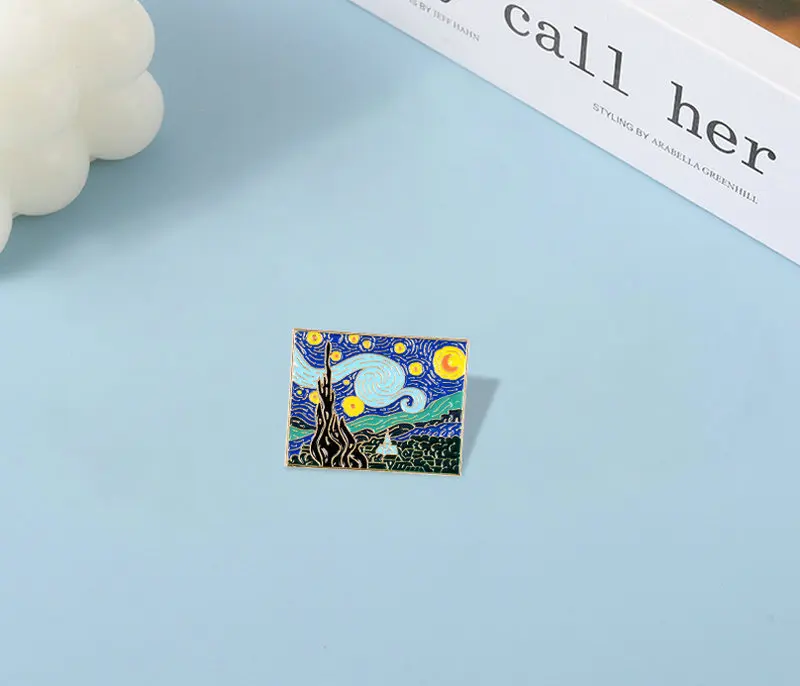 

The Starry Night Enamel Pin Custom Van Gogh Oil Painting Brooch for Shirt Lapel Bag Art Badge Artist Jewelry Gift for Friends