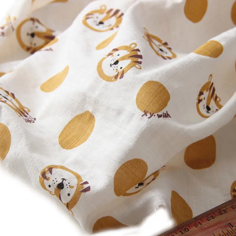 

Rayon/Cotton Slub White Mustard Yellow Tiger Big Dot Printed Fine Thin Fabric Tissue for Summer Apparel Dress Skirt Shirt Blouse