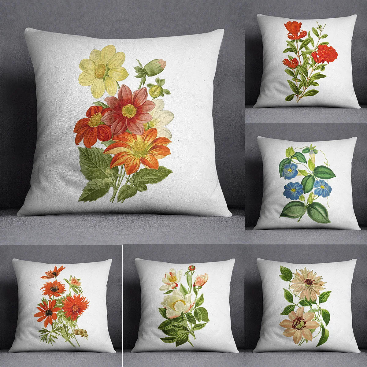 

Flowers Print Pillow Case Retro Rose Flower Pillow Cover Customized Lint Colth Sofa Cushion Cover Cojines Decorativos Para Cama