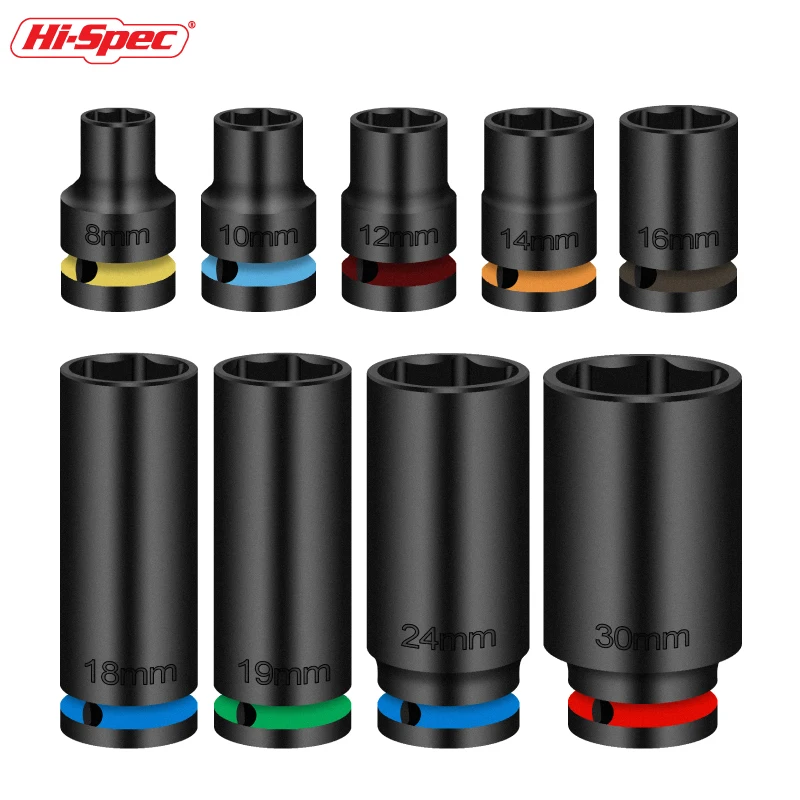 Комплект длинных пневматических головок Hi-Spec 1/2 дюйма 38 мм — ударный класс
