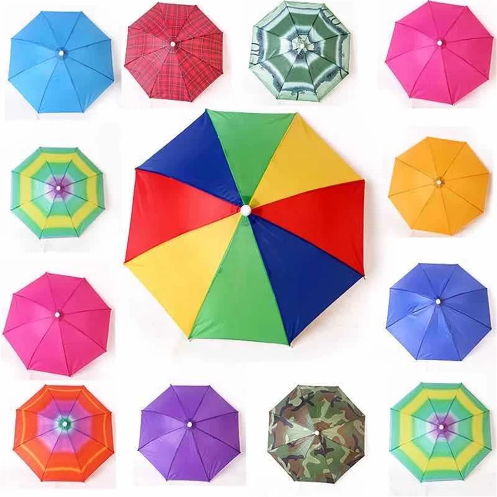 

Outdoor Umbrella Hat Novelty Foldable Sun&Rainy Day Hands Free Rainbow Folding Waterproof Multicolor Head Umbrella Hats