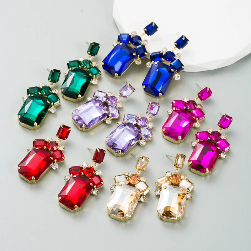 

Multi Colors Shiny Luxury Glass Dangle Earrings For Women Vintage Ear Accessories Pendientes Elegant Earring