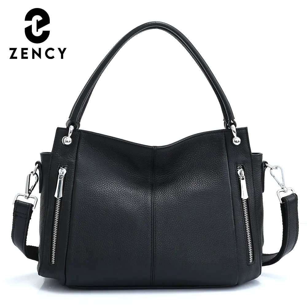 Женская классическая сумка Zency из 100% натуральной кожи, простая винтажная сумка через плечо, повседневная женская сумка через плечо