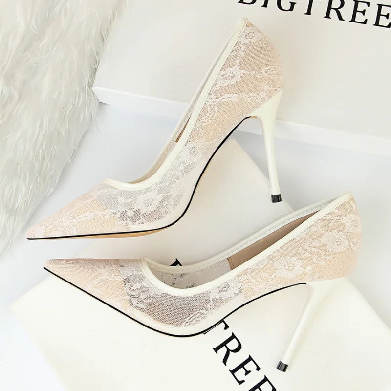

Comemore Flower Embroidery Lace High Heels Sexy Party Summer Woman Shoes 2023 New Stiletto Fashion Women Heel Mesh Women's Pumps