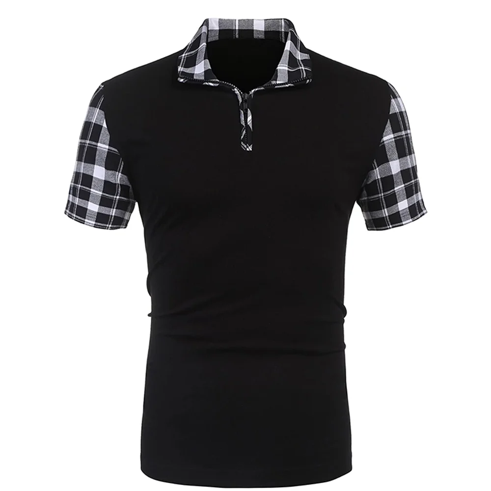 

Summer New Men's Casual Stritching Short Sleeve Polo Shirt Business Clothes Luxury Tee Male Fashion Grid Zipper Polos Tops Men