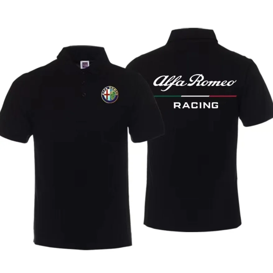 

NEW High Quality Men Solid color short sleeve ALFA ROMEO car Logo Printing Summer Men's tops Pure cotton Casual