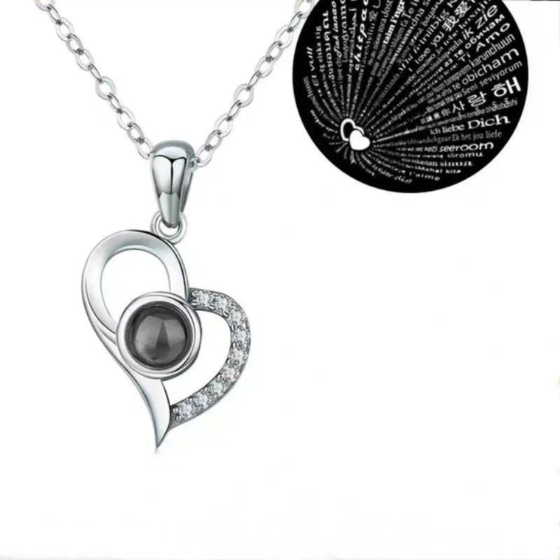 

100 Languages I Love You Necklace Heart Pendant Wedding Romantic Memory for Women Girl Friend Ladies Gifts