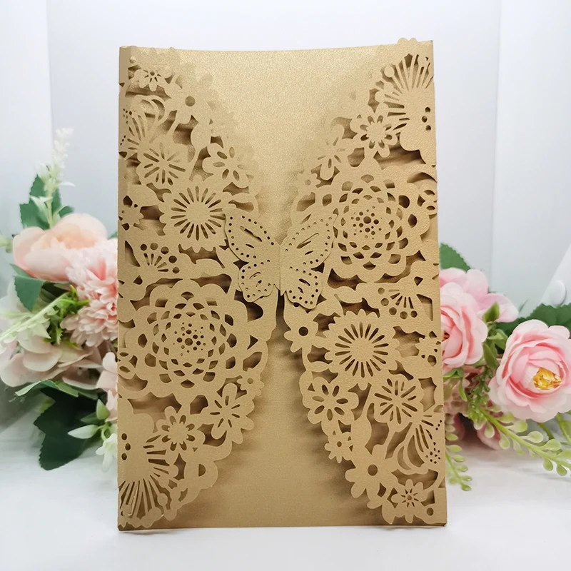 

100pcs LaserCut Butterfly Invitations with Envelope Personalized for Mother's Day Marriage Baptism Birthday Easter Wedding Party