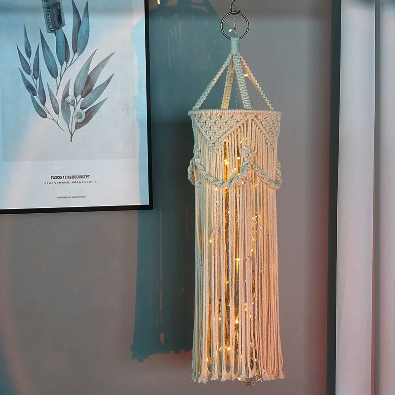 

Handmade Macrame Light Shade Chandelier Hanging Lamp Cover Cotton Rope Macrame Woven Tapestry Boho Chic Decor Lampshade Tapestry