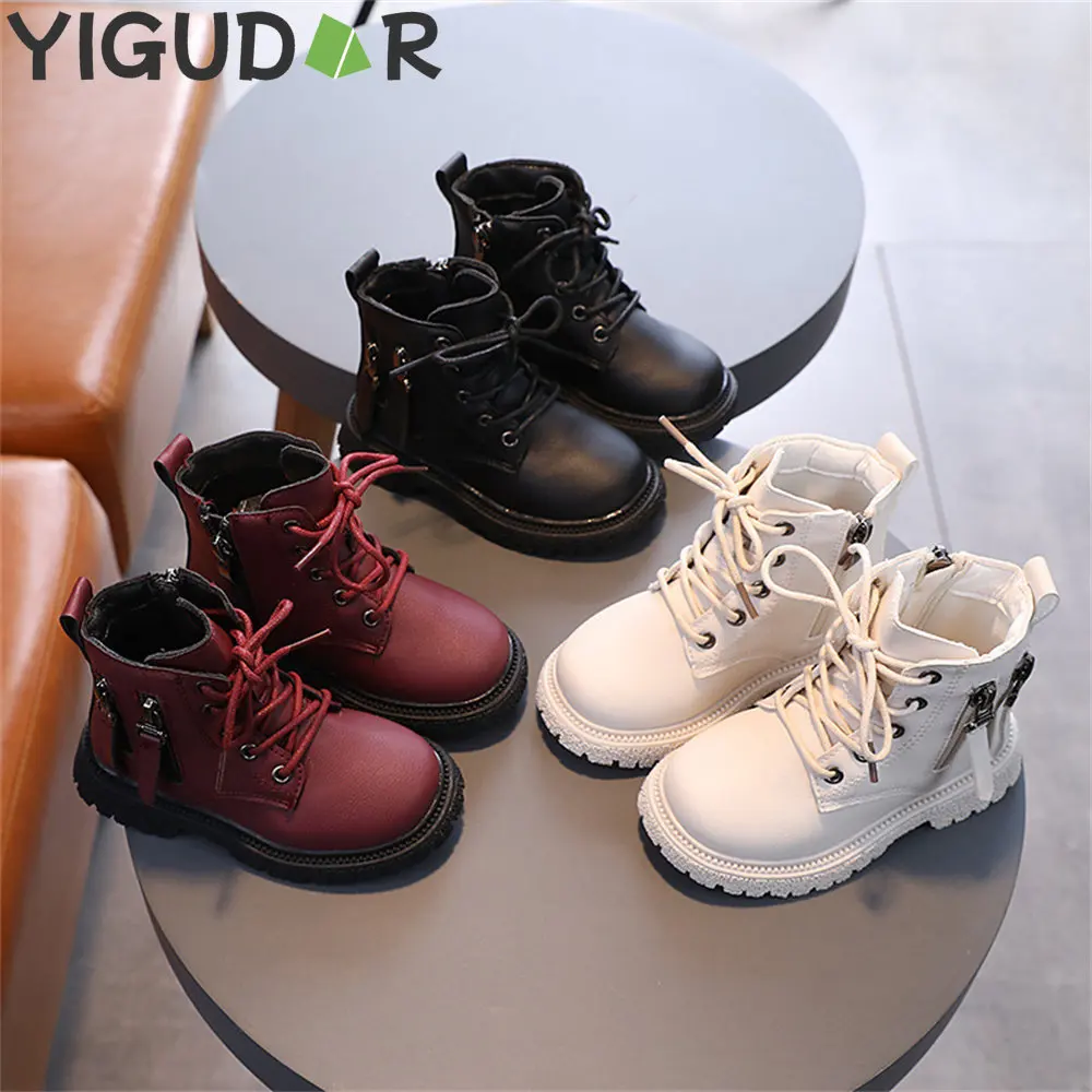 

2023 New Girls Boots Childrens Rubber Boots Boys' Motion Boots Autumn Leather Ankle Boots Girls' Rubber Boots Double Zipper
