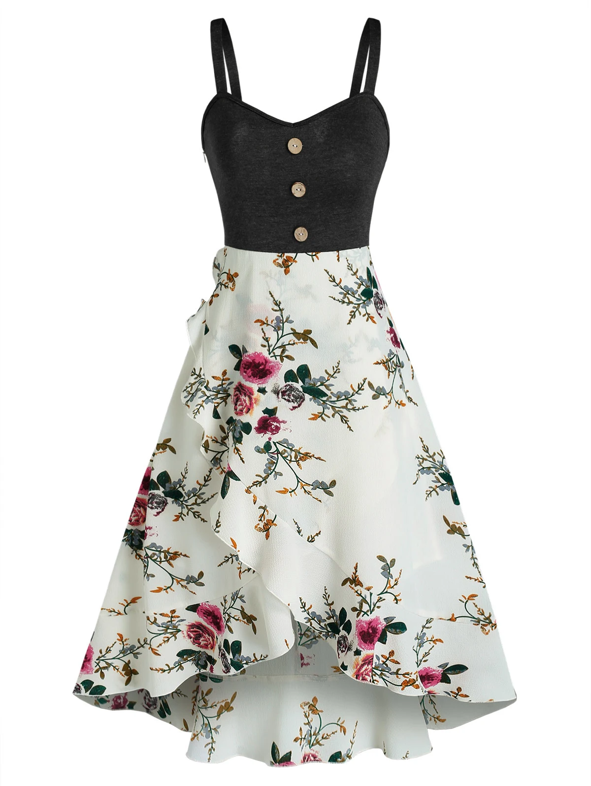 

Casual Strapless Floral Swing Midi Dress Spring Summer Elegant Chiffon Floral Strap Dress Holiday Ladies Vestidos Female Robe