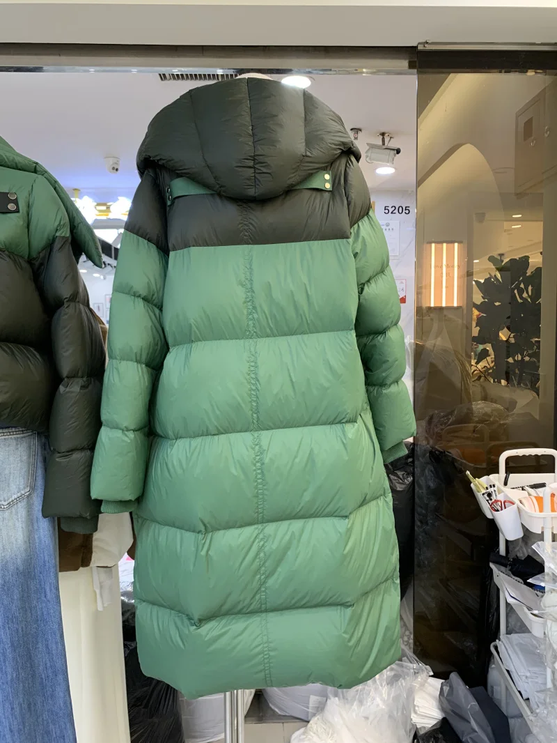 2022 Ladies Down Coat with a Hood Thick Puffer Parkas for Women Patchwork Female Winter Cloth Jacket Plush Oversized Maxi Long