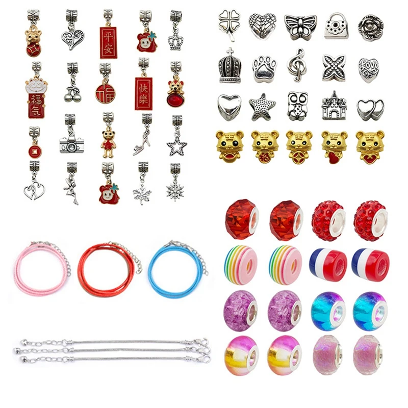 

The Year Of Tiger Charm Bracelets Kit For Teens, 62Pcs Jewelry Making Kit With Bracelet Beads, Jewelry Charms, Bracelets