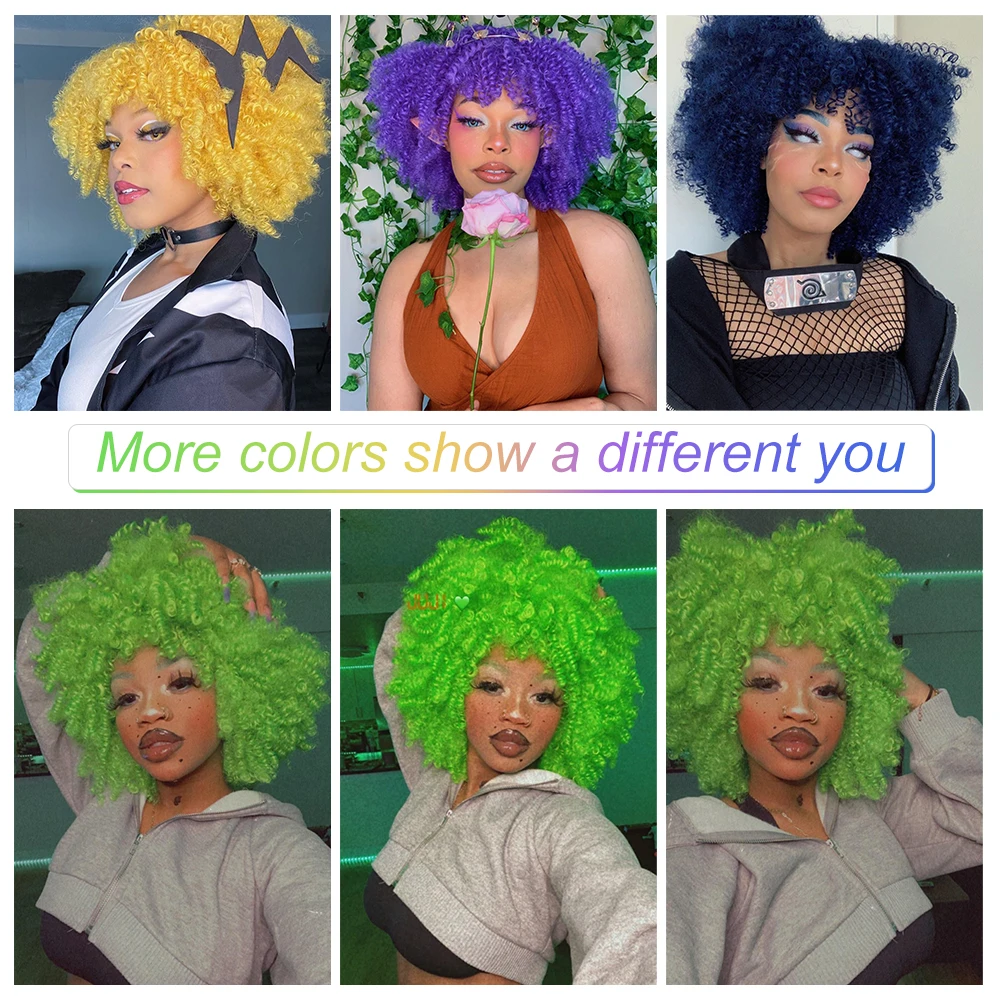 Короткий афро кудрявый вьющийся парик с челкой для черных женщин синтетический