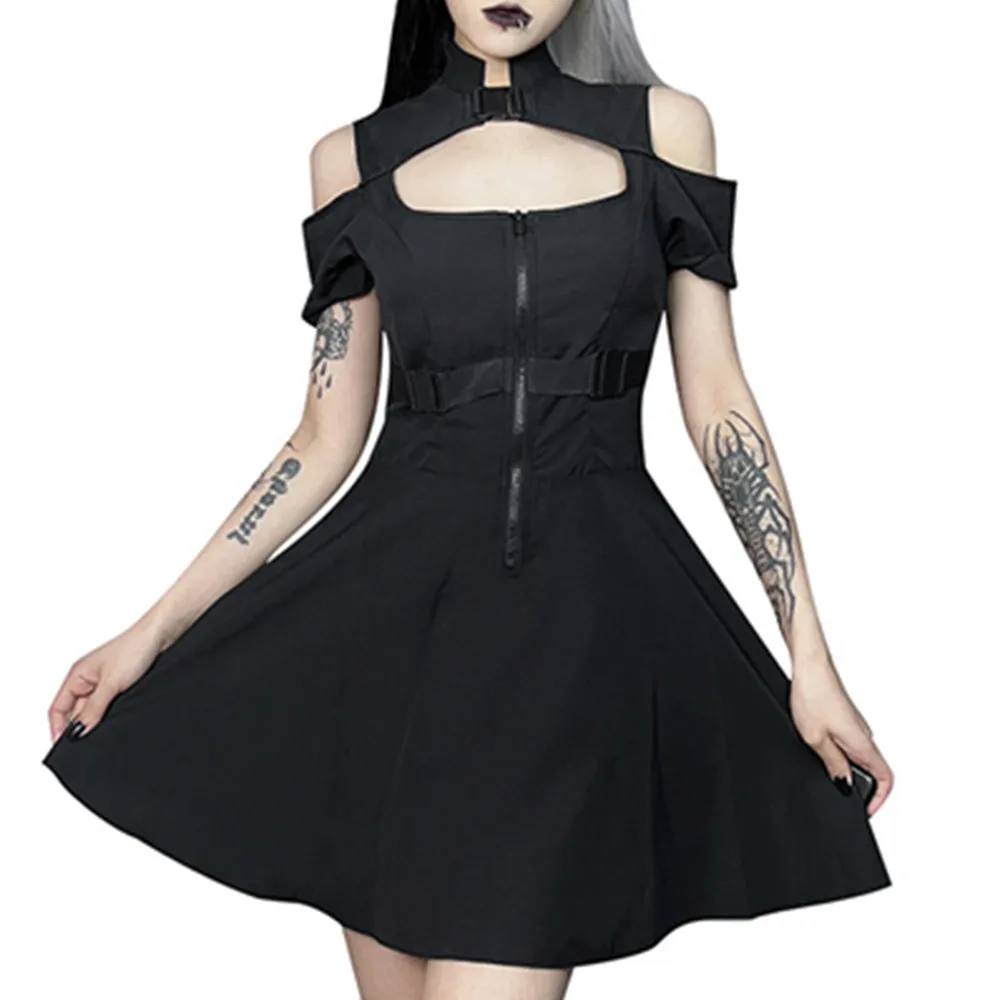 

Harajuku y2k Summer Dress Womens Short Black Cut Out Dress Vintage Dark Academia Hip Hop Goth Punk Dress Mini Vestido