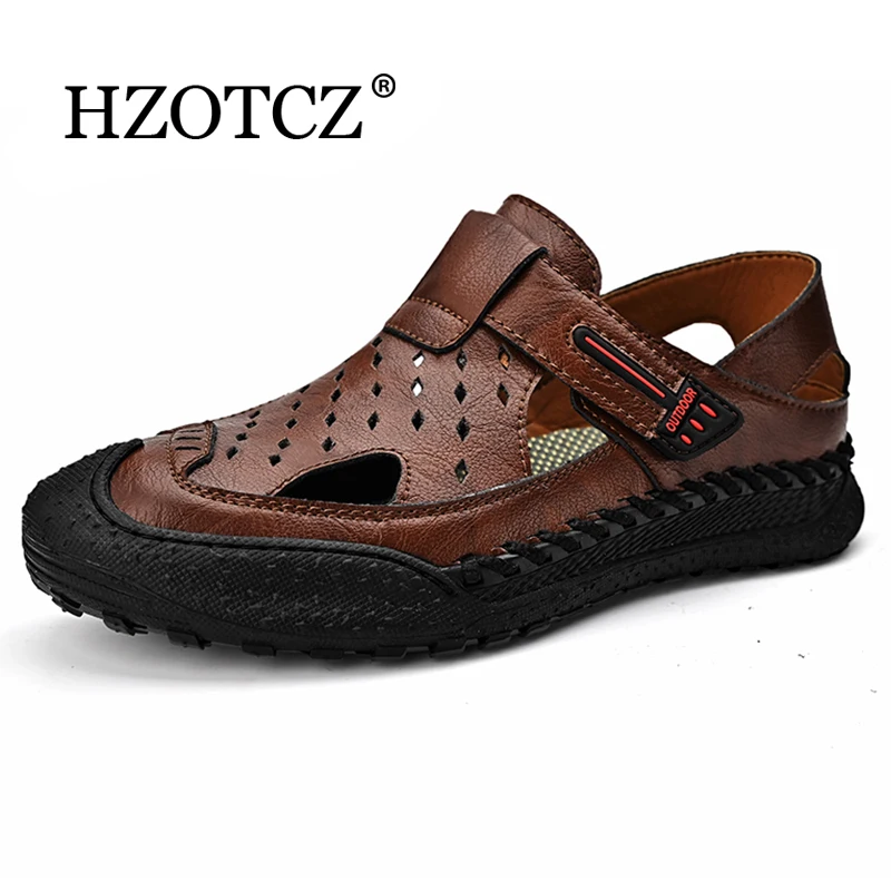 

Genuine Leather Men's Sandals Classic Summer shoes for Men Handmade Big Size 38-46 Soft Outdoor Men Roman Sandals
