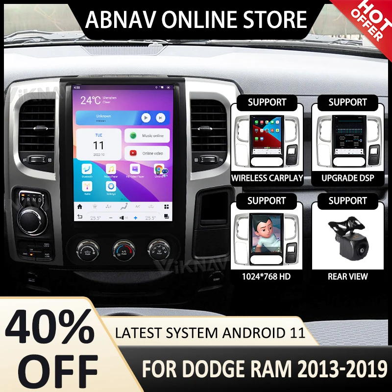 

Головное устройство на Android 11 для Dodge Ram 2013-2019 автомобильное радио 12,1 дюймов ЖК-экран Автомобильный стерео плеер Автомобильный мультимедийный плеер