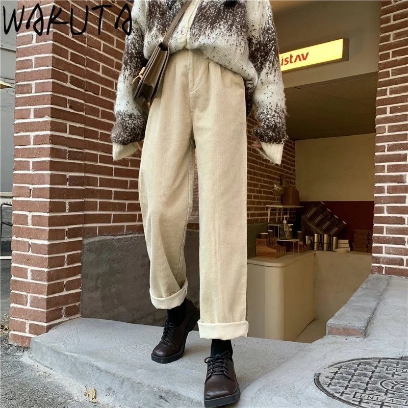 Женские вельветовые брюки с завышенной талией на молнии