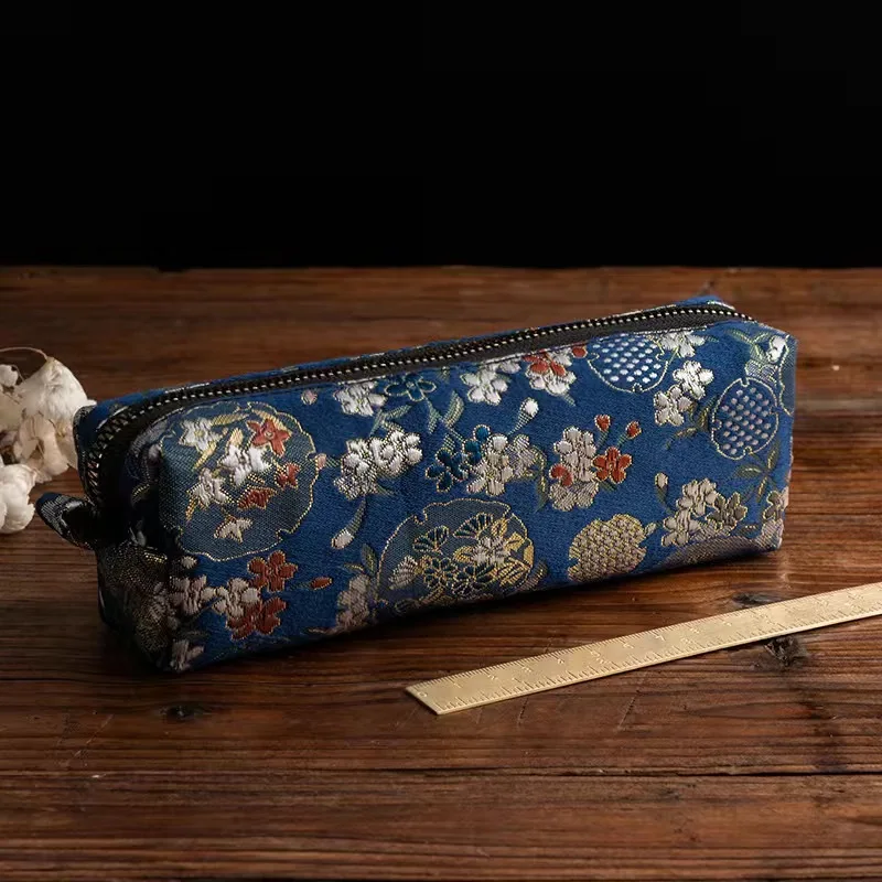 Bags Elegant Silk Brocade Embroidered Pencil Bag Gift For Friend Kid Student Stationery