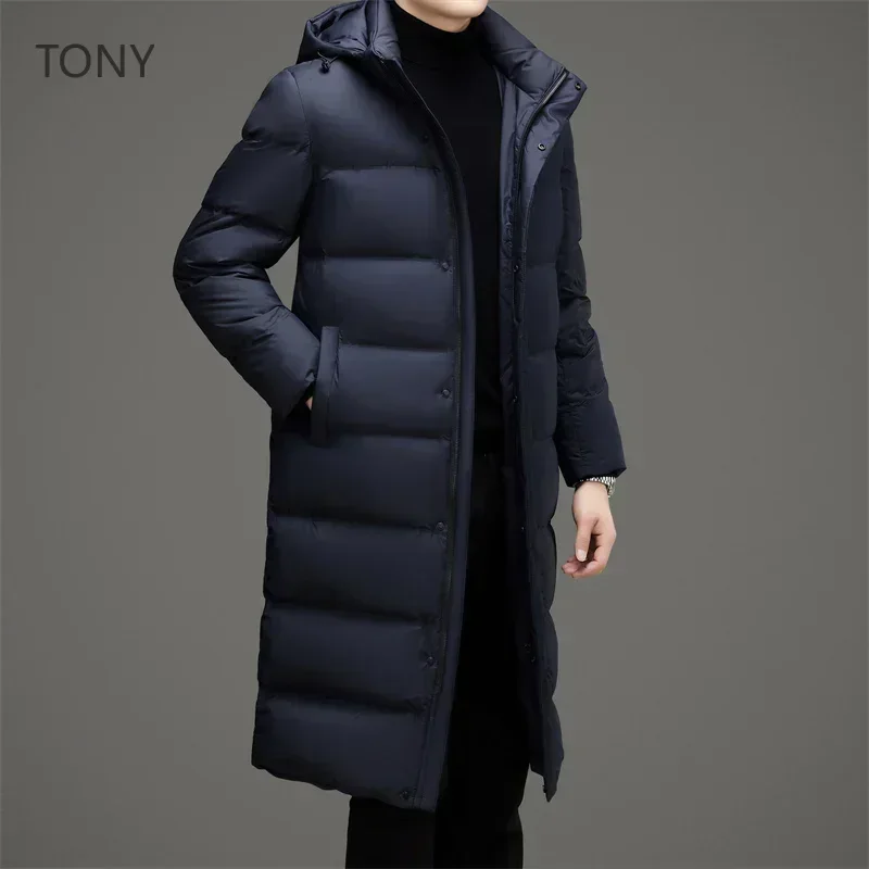 Длинный пуховик со съемной шапкой мужской зимний бренд 2024 зимняя куртка для