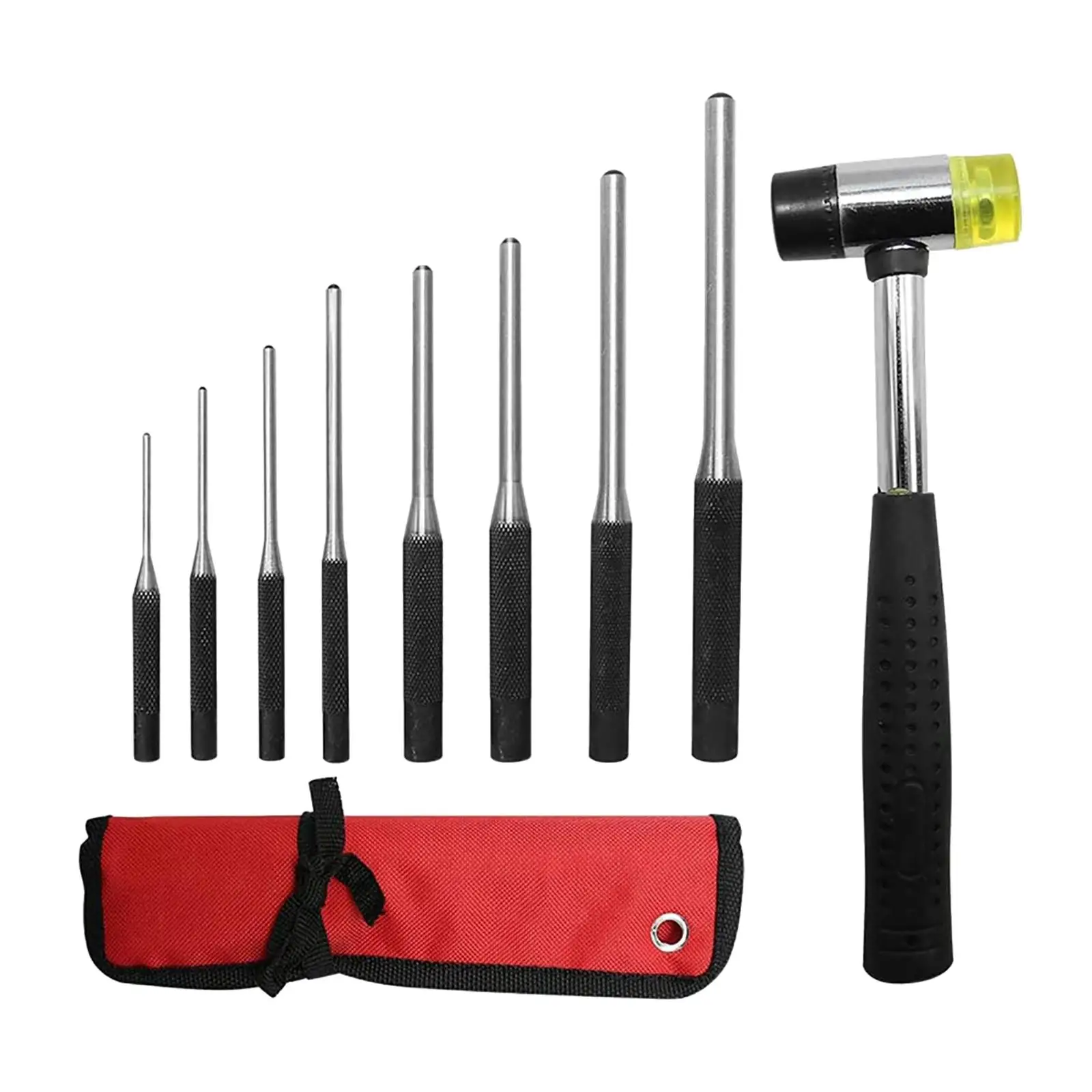 9 Pieces Heavy Duty Roll Pin Punch Set Double-Sided Hammer with Holder Gunsmith Maintenance Kit for Jewelry Jewelers Automotive