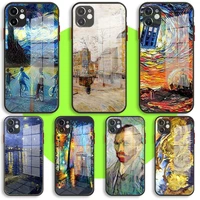 liquid tempered glass case for iphone 13 11 12 mini pro max xs xr x 7 8 6 plus se2 silicone cover doctor who van gogh art