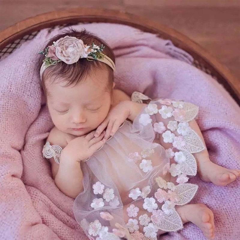 

Newborn Photography Props Clothing Baby Lace Embroidery Perspective Skirt Dress Infants Photo Shooting Clothes