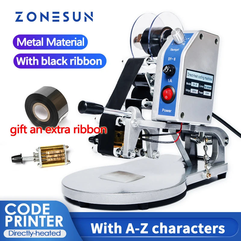 ZONESUN DY-8 Date Coding Ribbon Hot Printing Machine Direct Thermal Foil Manual Stamp Printer Coding Machine Date Ribbon Coder