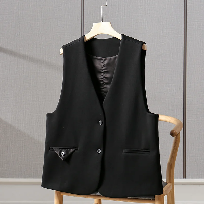 Ozhouzhan осенняя одежда новый женский темпераментный черный жилет универсальный