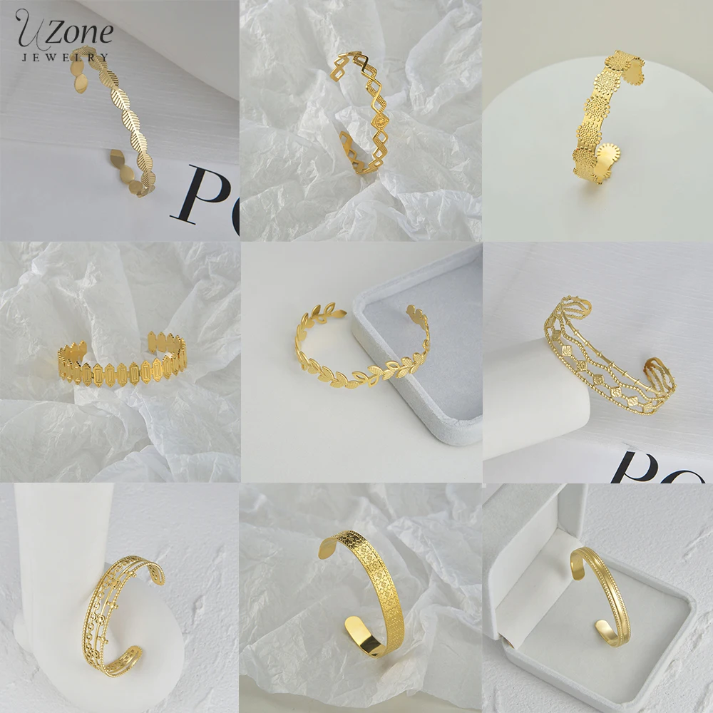 Браслет-манжета UZone из нержавеющей стали Женский, Регулируемый Открытый браслет золотого цвета в несколько стилей, подарок для девушек и женщин