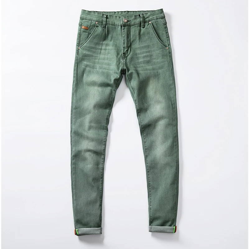 

2023 Newly Fashion Men Jeans Slim Fit Elastic Pencil Pants Khaki Blue Green Color Cotton Brand Classical Jeans Men Skinny Jeans
