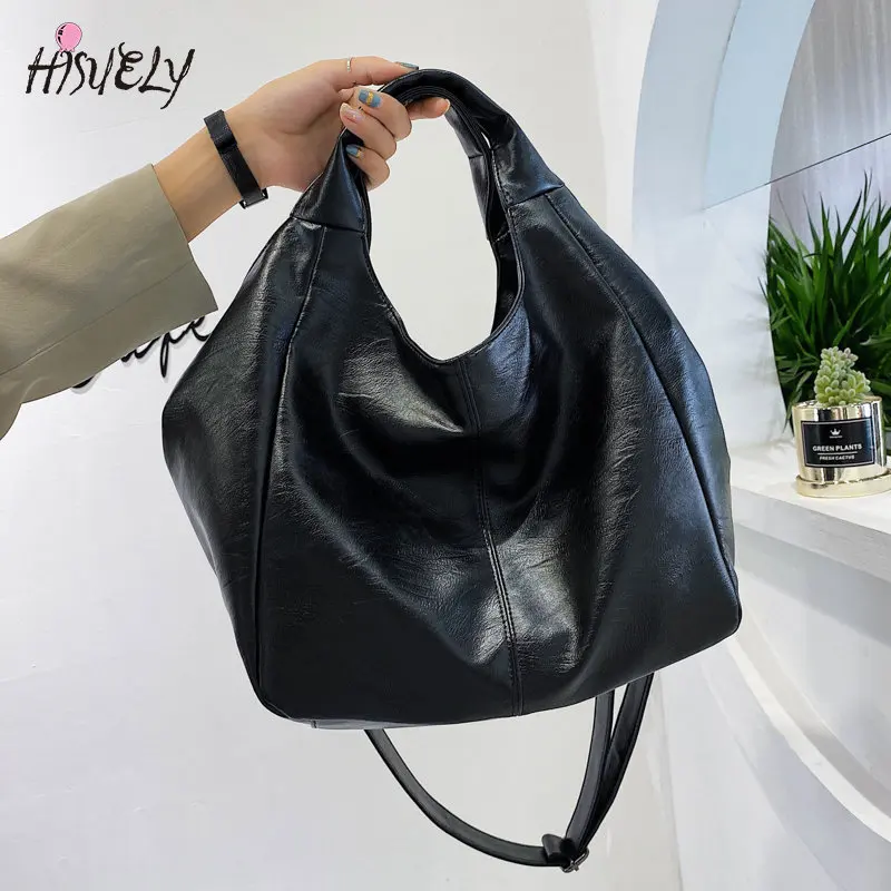 Quality Black Big Tote Bags for Women Large Capacity Hobo Handbags Luxury Soft Leather Shoulder Bag Female Shopper Messenger Bag