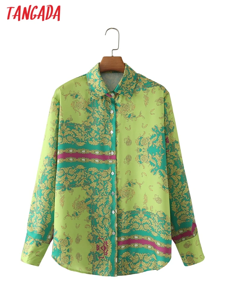 

Tangada 2022 Women Paisley Shirt Turn Down Collar Long Sleeve Chic Female Casual Tops Blusas 5X61